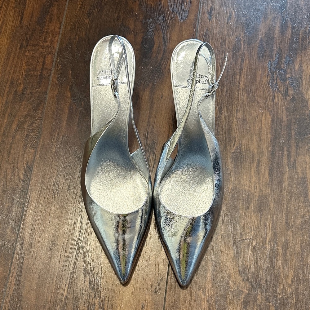 Jeffrey Campbell Silver Chrome Women's Slingback Heels Pumps 11